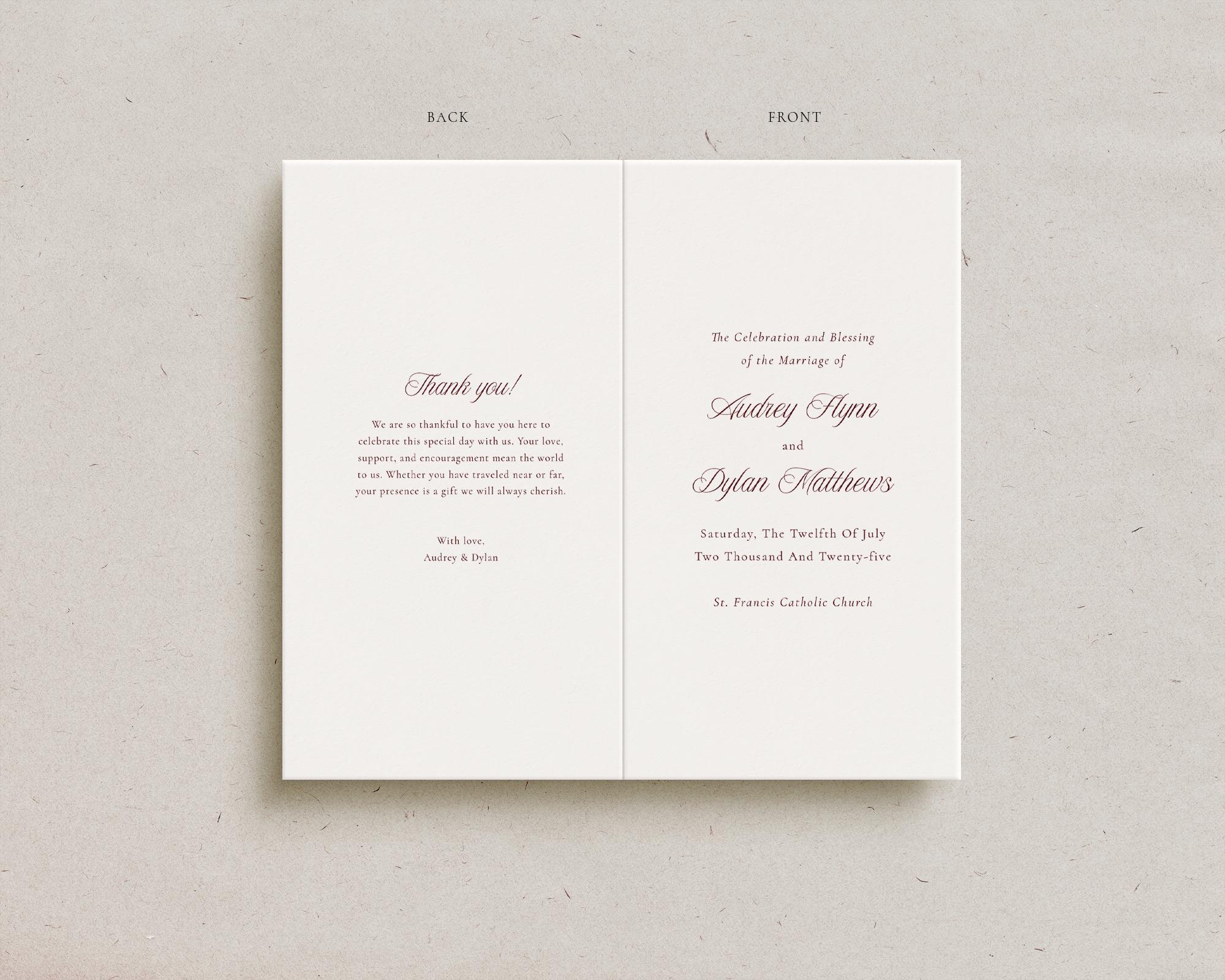 Old Program Template Old Money Ceremony Programs, Folded Elegant Personalized Programs ...