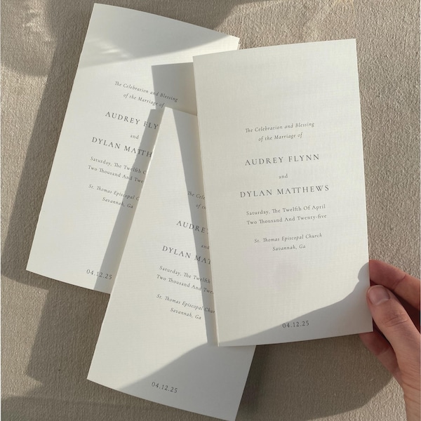 Elegant Personalized Programs, Folded Simple Minimalist Printed Ceremony Programs