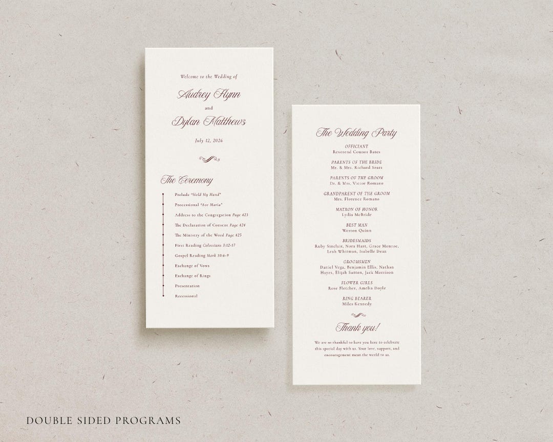 Old Program Template Old Money Ceremony Programs, Double Sided Elegant Personalized Programs ...