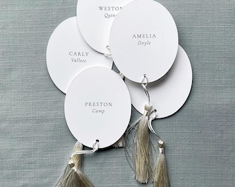 Oval Place Cards with Tassel, Custom Personalized Wedding Place Cards, Name Cards, Escort Cards, Classic Seating Name Tags, Customizable