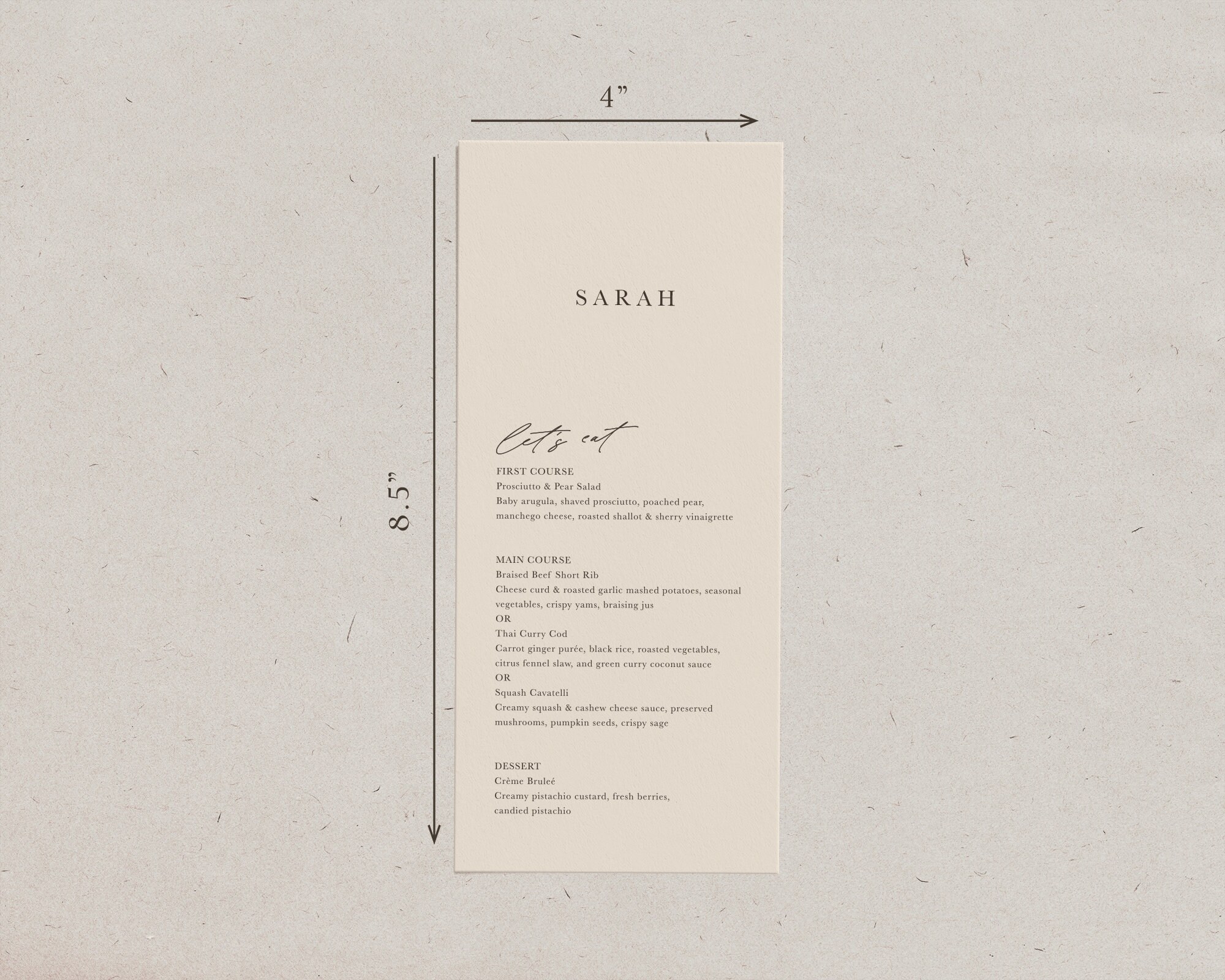 Custom Modern Wedding Menu Card, Elegant Personalized Reception Decor ...