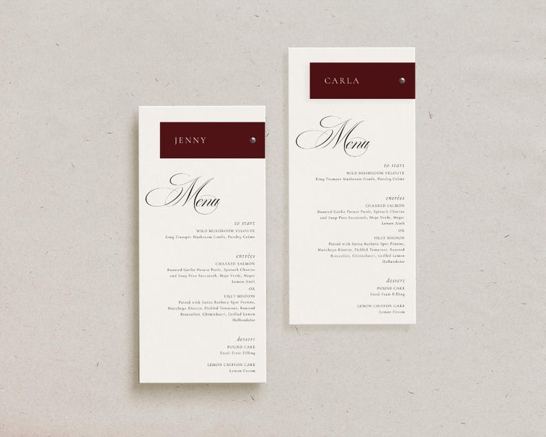 Old Money Custom Wedding Menu and Place Card, Personalized Reception ...