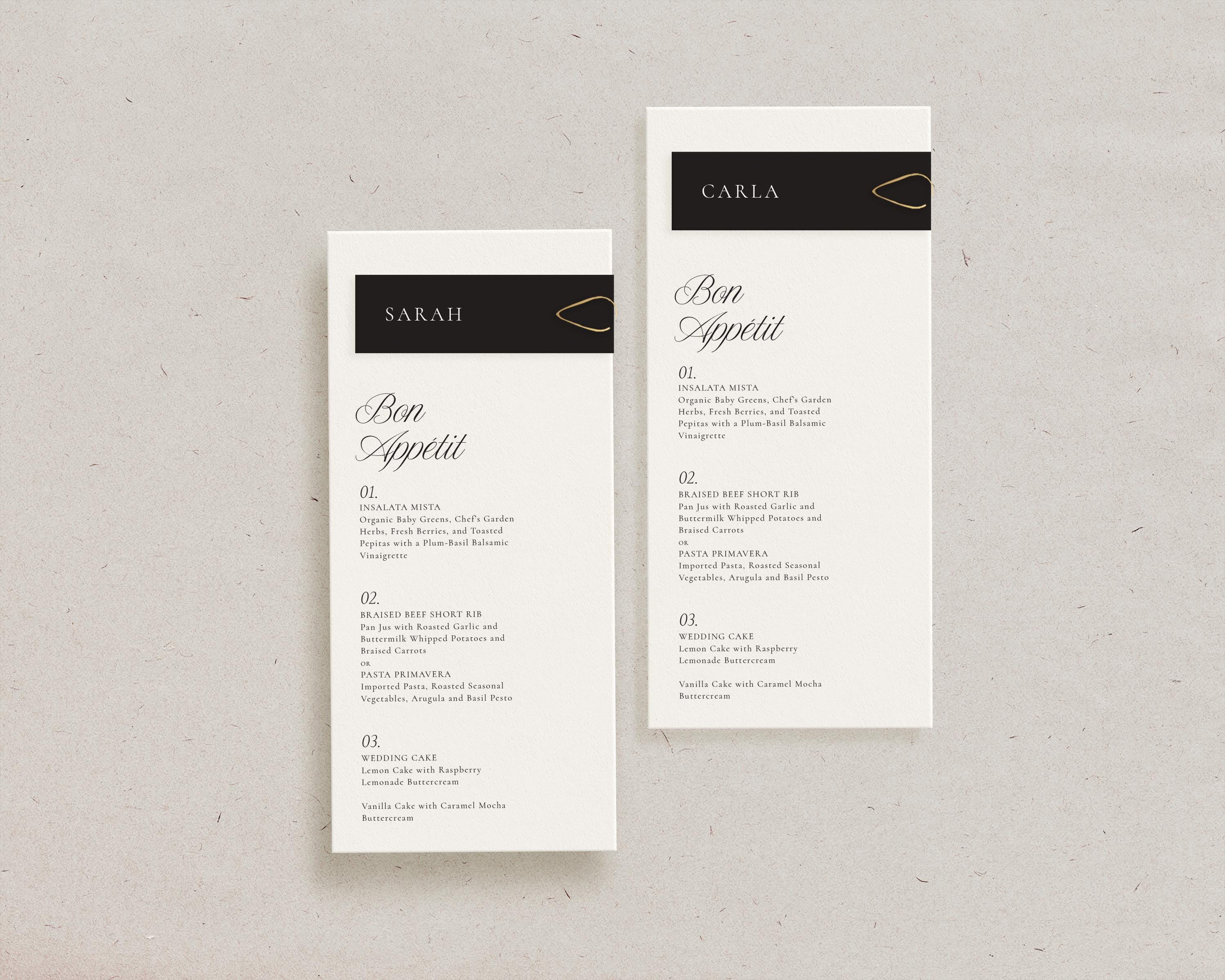 Old Money Custom Wedding Menu and Place Card, Personalized Reception Decor, Simple Elegant Template, Printed Dinner Menu Table Place Setting
