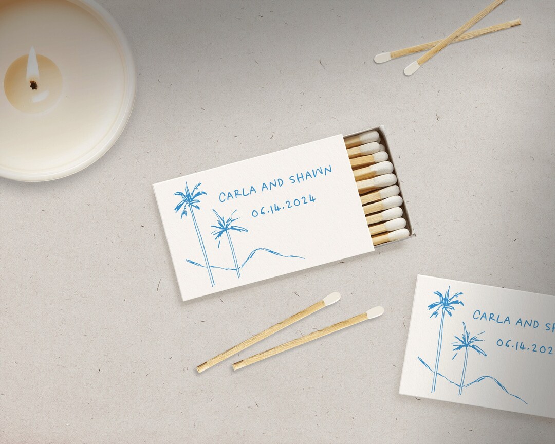 Palm Trees Personalized Doodle, Wedding Favor Matchboxes, Hawaiian Hand ...