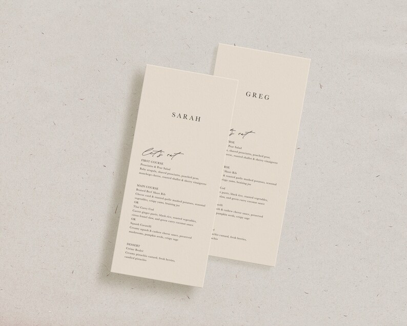 Custom Modern Wedding Menu Card, Elegant Personalized Reception Decor ...