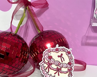 Coquette Cherry Cake Sticker – Vintage water resistant Laptop Decal