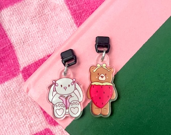 Strawberry Bear or Bookish Bunny Charm- USB C kindle charm- lightning iPhone charm