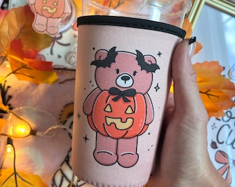 Pumpkin Bear Iced Coffee Sleeve: Reusable Drink Cozy