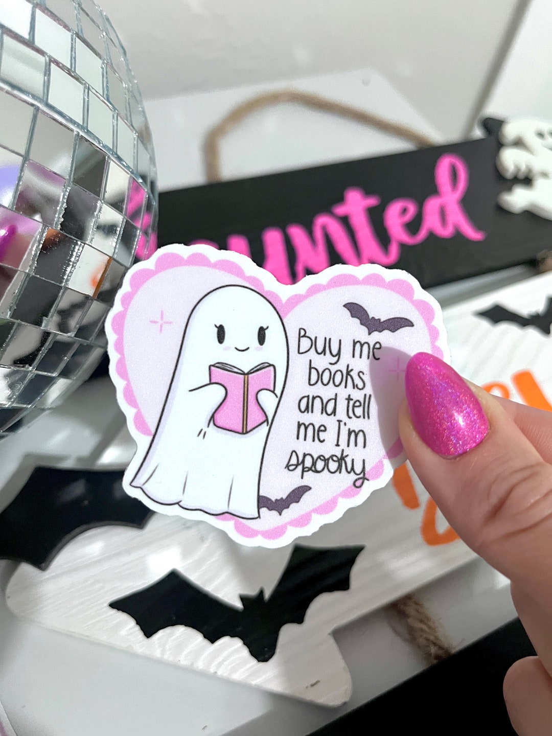 Spooky Ghost Reading Sticker: Halloween Laptop Decal, Waterproof - Etsy