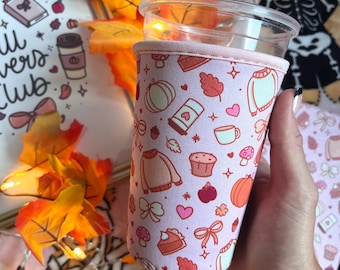 Pink Fall Iced Coffee Sleeve: Reusable