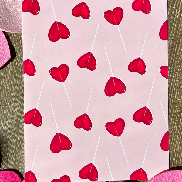 Valentine Lollipop Pattern Art Print - Cute Illustration- Valentines Decor