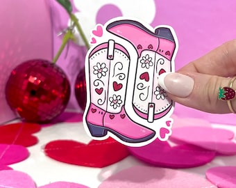 Pink Cowgirl Boots Sticker – water resistant Laptop Decal