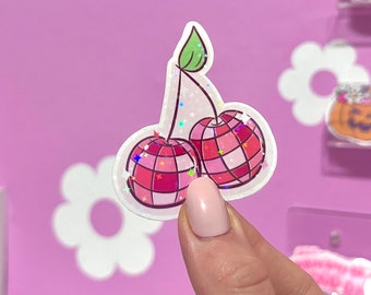 Disco Cherries Vinyl Sticker- Laptop Sticker- Waterbottle Sticker- Waterproof Sticker