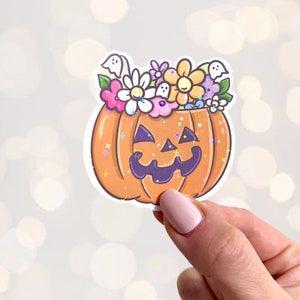 Pumpkin Flower Pot Halloween Sticker- Waterproof Sticker- Halloween sticker