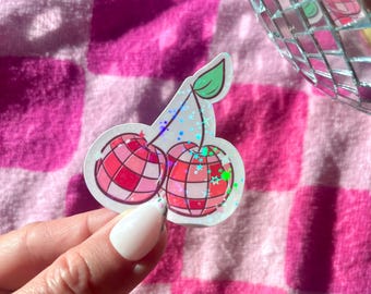 Disco Cherries Vinyl Sticker- Laptop Sticker- Waterbottle Sticker- Waterproof Sticker
