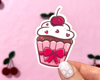 Cherry Bow Cupcake Sticker – water resistant Laptop Decal