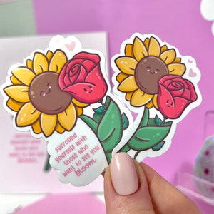 Sunflower & Rose Friendship Sticker - water resistant Laptop Decal