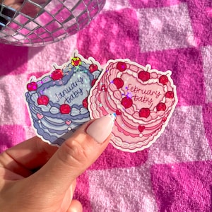 Birth Month Cake- Birthday Heart Cherry Cake Vinyl Sticker- Laptop Sticker- Waterbottle Sticker- Waterproof Sticker- Halloween sticker
