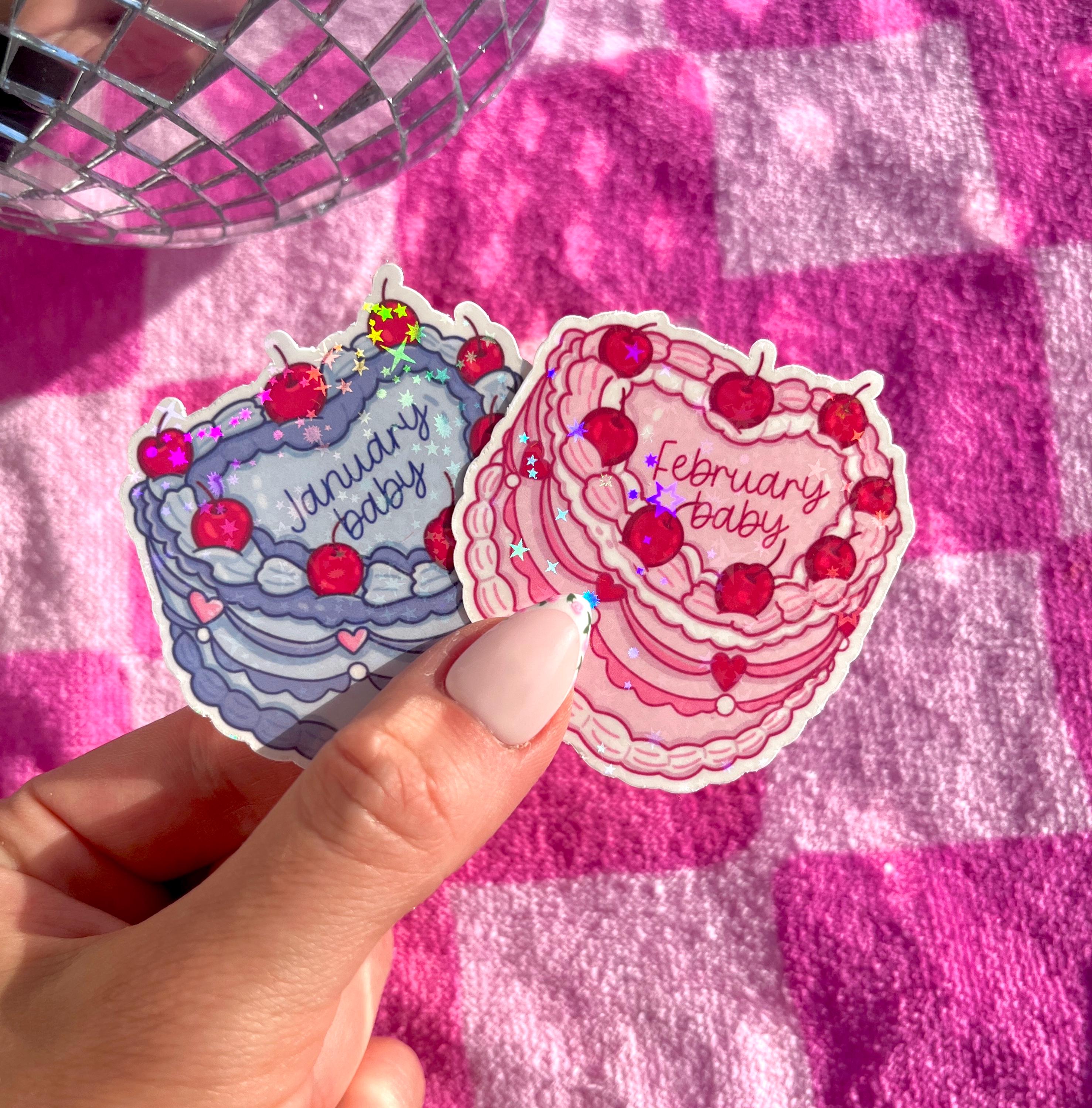 Birth Month Cake- Birthday Heart Cherry Cake Vinyl Sticker- Laptop Sticker- Waterbottle Sticker- Waterproof Sticker- Halloween sticker