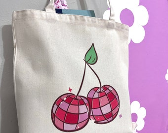Disco Cherries Tote Bag- Grocery Bag- Shoulder Bag- Unique Gift