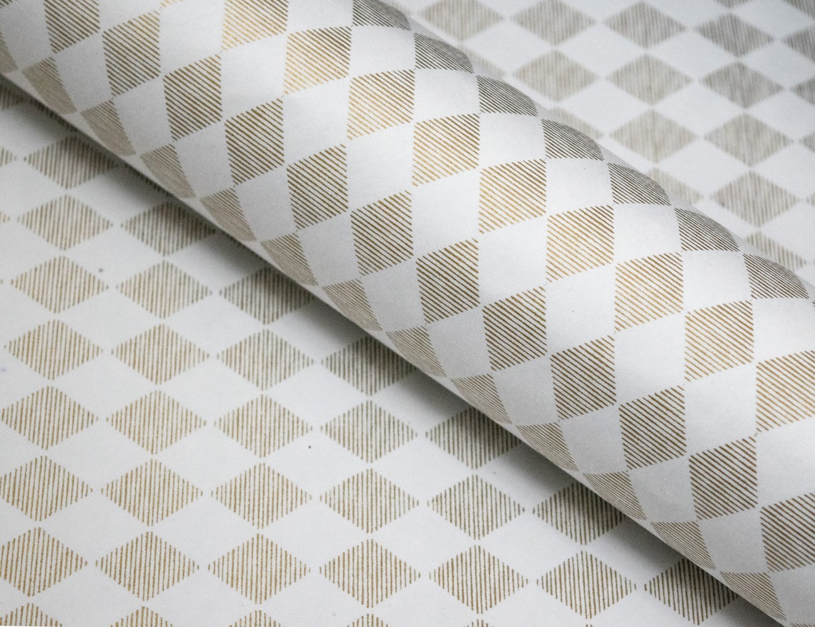 Diamond Print Wrapping Paper White With Gold Geometric Etsy UK