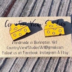 Cheese Stud Earrings Hand Painted Cheese Block Posts Cute Food Jewelry Gift for Cheese Lover Wisconsin Sports Fan