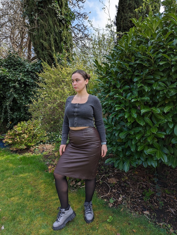 Brown Leather Pencil Skirt Size 12 Etsy