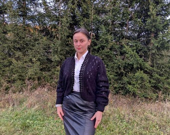 Black Leather Straight Skirt Size M-L
