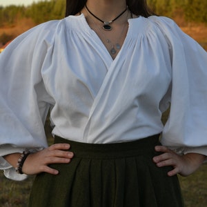 White Wrap Linen Blouse Austrian Vintage Gossl