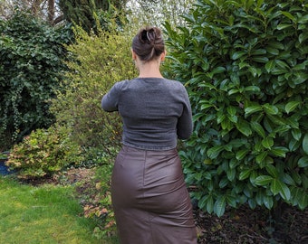 Brown leather skirt size 12 online