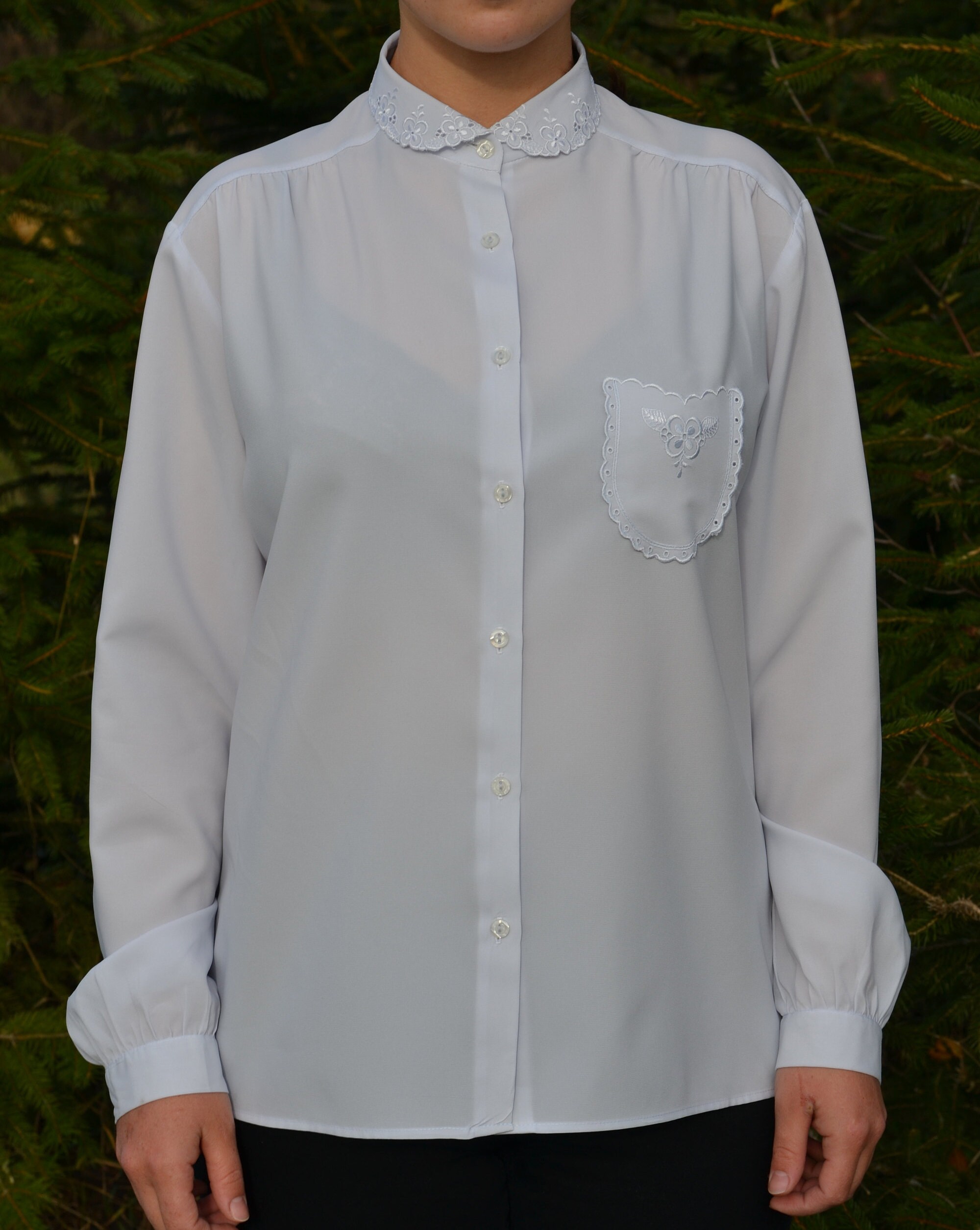 Vintage Womens Shirt With Lace Collar Baby Blue Color Size 44 Etsy UK