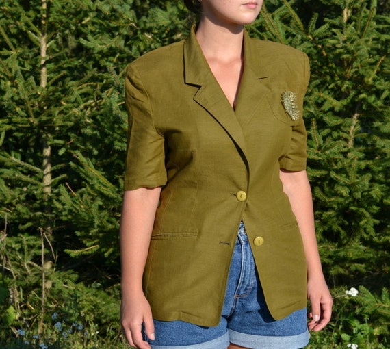 Green Linen Womens Blazer Short Sleeves Laura Bia… - image 1