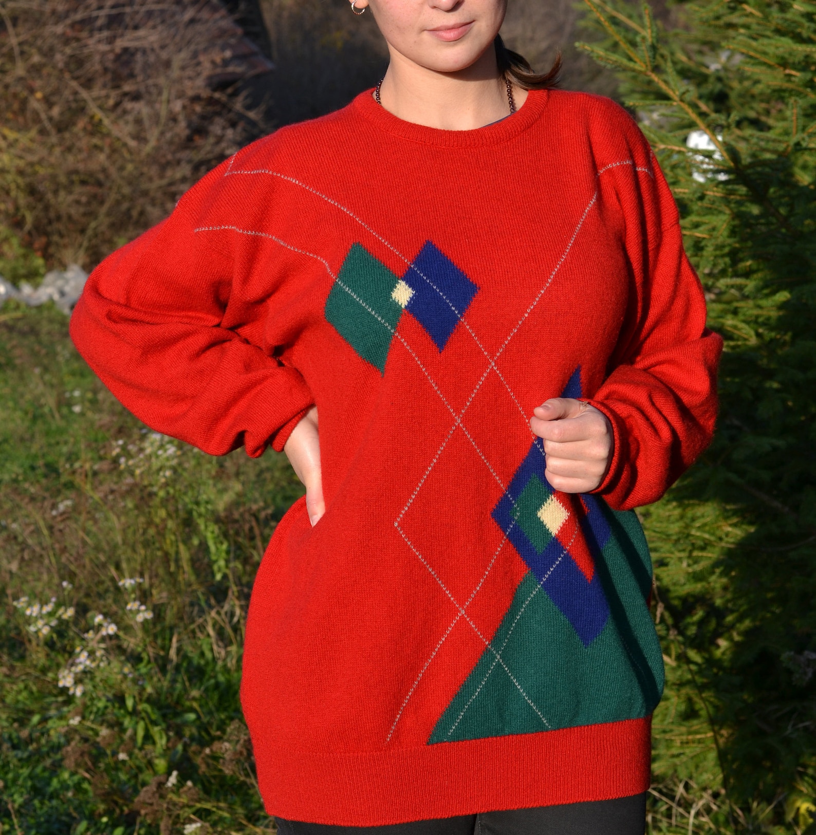 Vintage 90s Mens Christmas Red Sweater Pringle 100 Wool Size Etsy