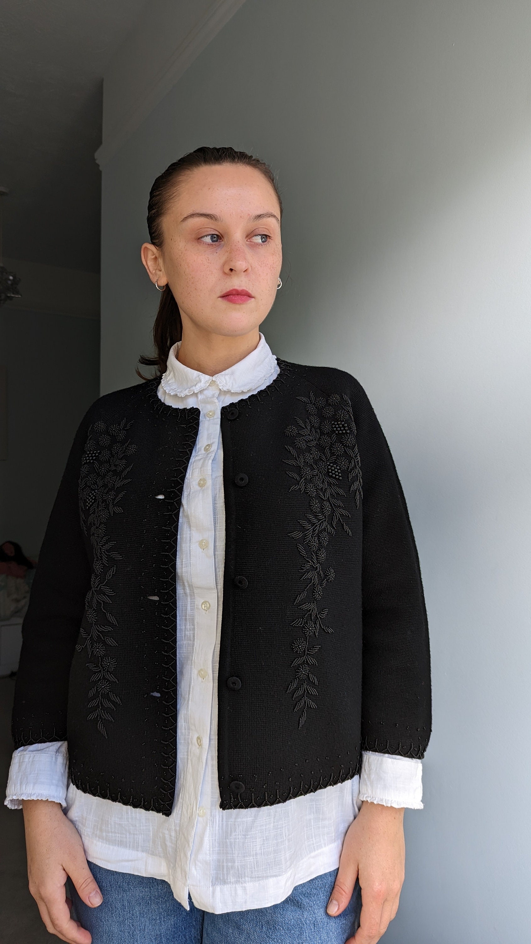 Black Beaded Cardigan Handmade Embroidered Vintage 50s 60s - Etsy