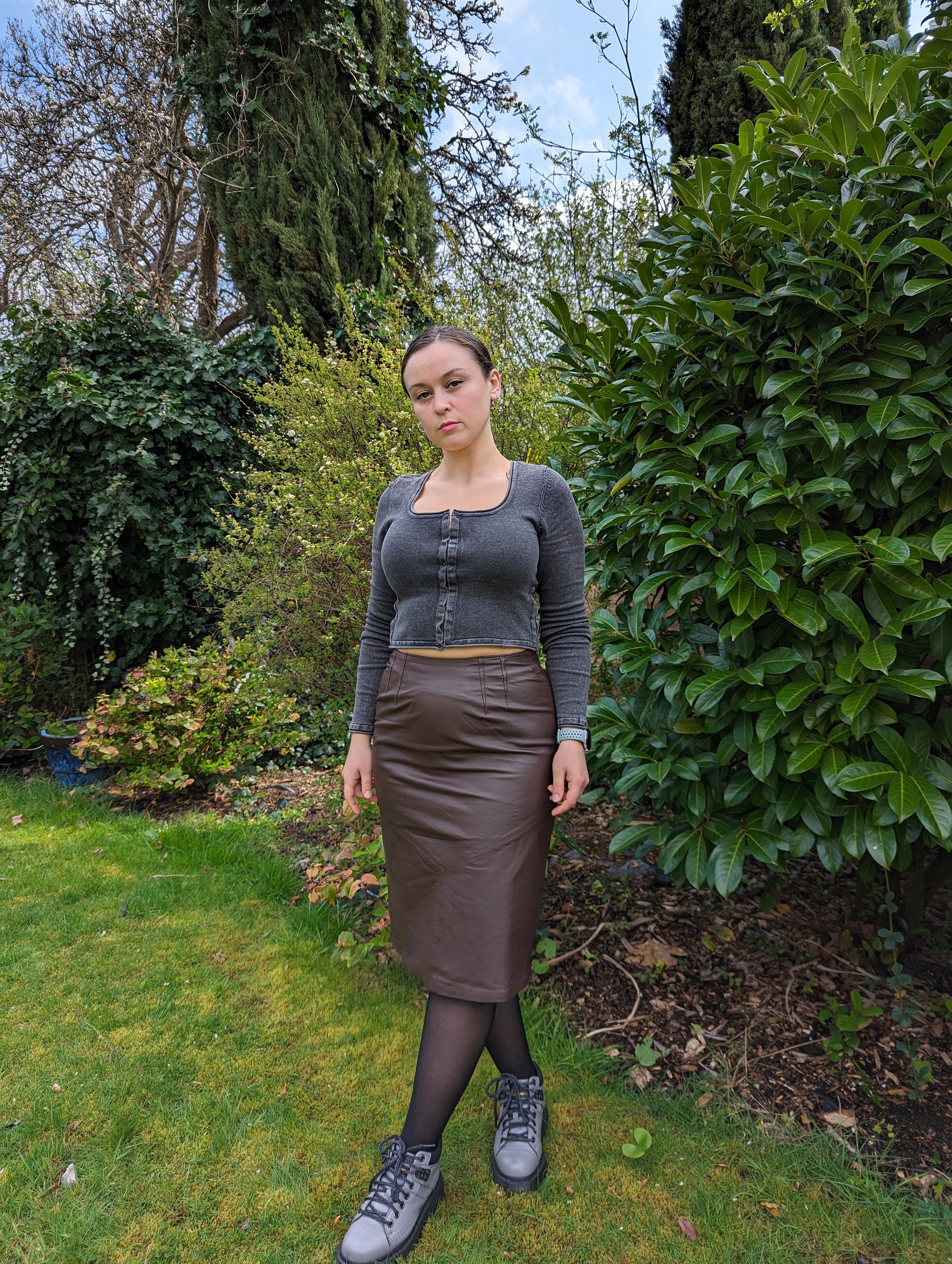 Brown Leather Pencil Skirt Size 12 Etsy