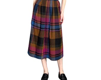 Vintage JCPenney Fashions Plaid Midi Skirt Wool Blend Pleated Deadstock Size 12