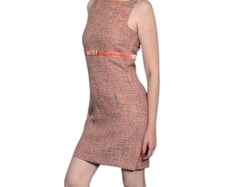 Vintage GAP Pink Tweed Mini Dress Velvet Bow Sleeveless Sheath Y2K Size 4