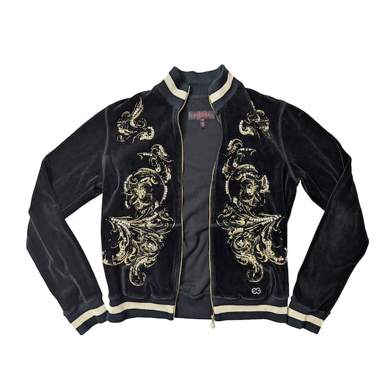 Vintage Escada Velvet Bomber Jacket Gold Baroque Rhin… - Gem