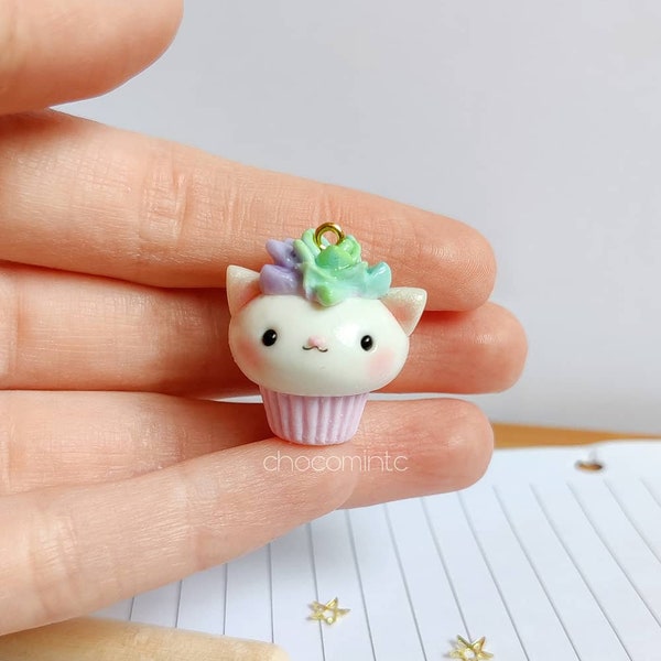 Cute Succulent Cat Clay Jewellery Polymer clay handmade charms Kawaii miniature Keychain Phone strap Planner Charm