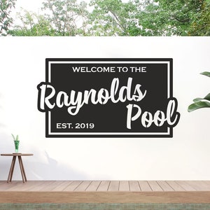 Family Pool sign, Metal Poolside sign, Outdoor Pool sign, Modern Pool sign, Personalized Backyard Pool Family Name Sign, Pool decor