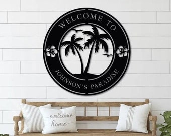 Tropical Metal sign, Family Pool sign, Pool Paradise, Custom Poolside sign, Poolside Oasis, Patio Sign