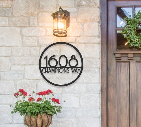 Modern House Number Address Sign, Round Metal House Numbers, Custom metal number