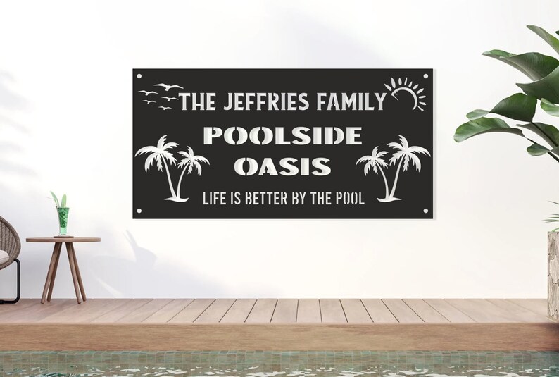 Family Pool Sign Poolside Oasis Metal Sign Outdoor Pool Etsy