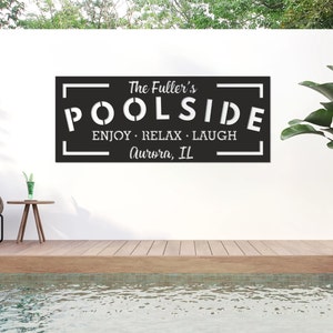 Family Pool sign, Poolside Oasis Metal sign, Outdoor Backyard Pool sign, Modern Pool sign, Poolside Family Name Sign, Poolside decor