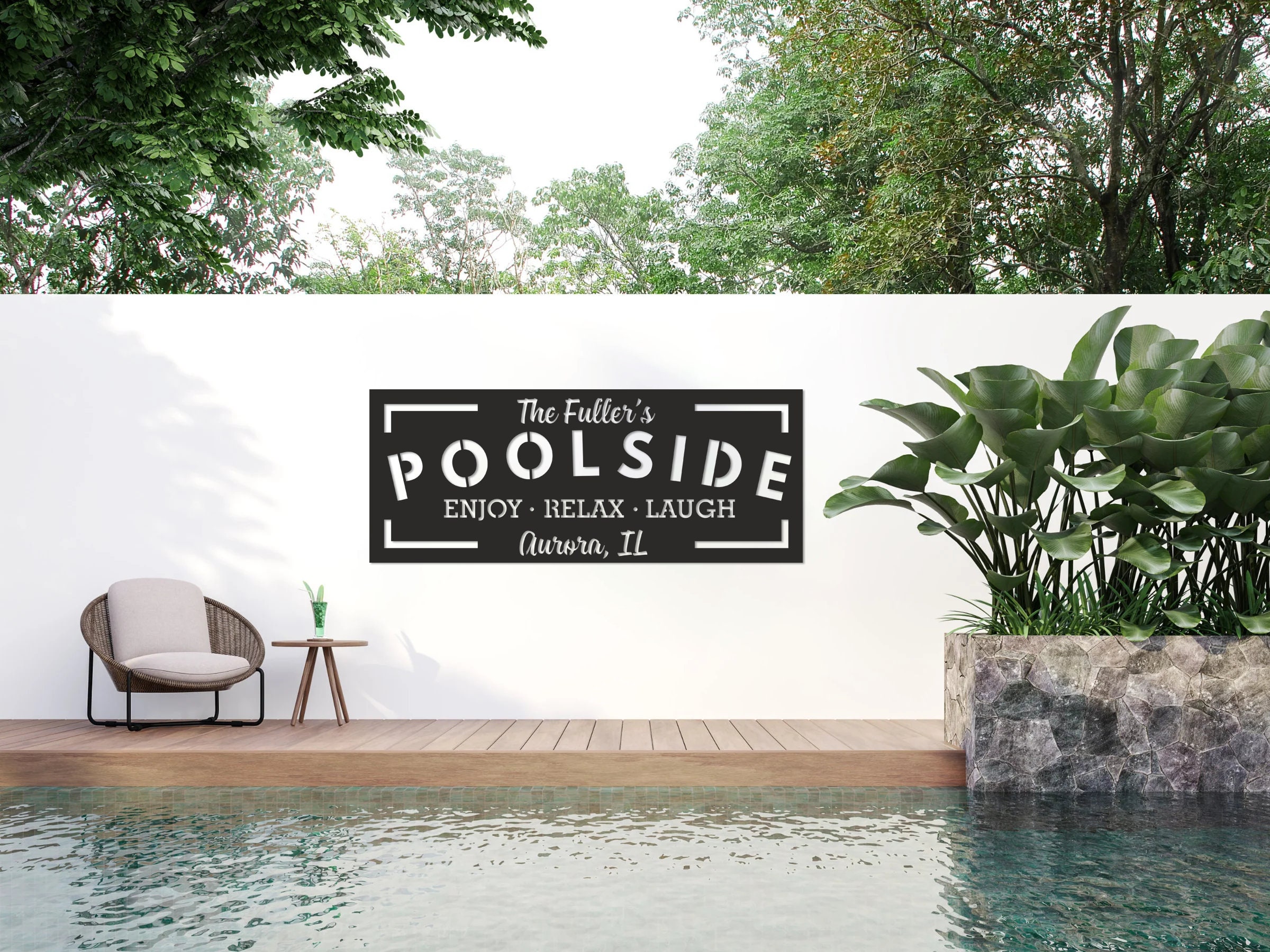 Poolside Oasis Metal Sign, Outdoor Backyard Pool Sign, Tiki Bar Sign