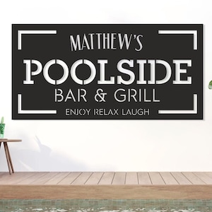 Family Pool sign, Poolside Oasis Metal sign, Outdoor Pool sign, Modern Pool sign, Personalized Poolside Family Name Sign, Poolside decor