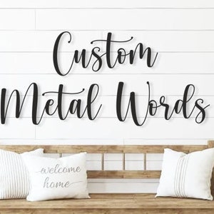 Palabras de metal personalizadas, letras de metal, su texto personalizado, palabras de metal modernas
