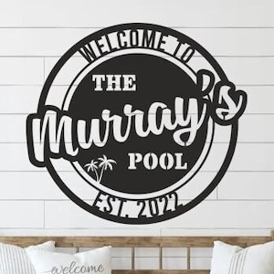 Family Pool sign, Backyard Metal Pool sign, Outdoor Pool sign, Modern Pool sign, Personalized Backyard Pool Family Name Sign, Pool decor