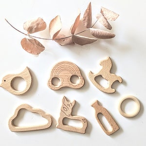 Anneau de dentition en bois// Nuage en bois//Oiseau//Arc en ciel//Cadeau naissance//DIY
