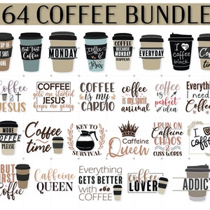 64 Coffee Bundle Svg Designs, Funny Coffee Quotes Svg, Coffeine Svg File for Cutting Machine, Silhouette Cameo, Cricut, Commercial Use. image 2